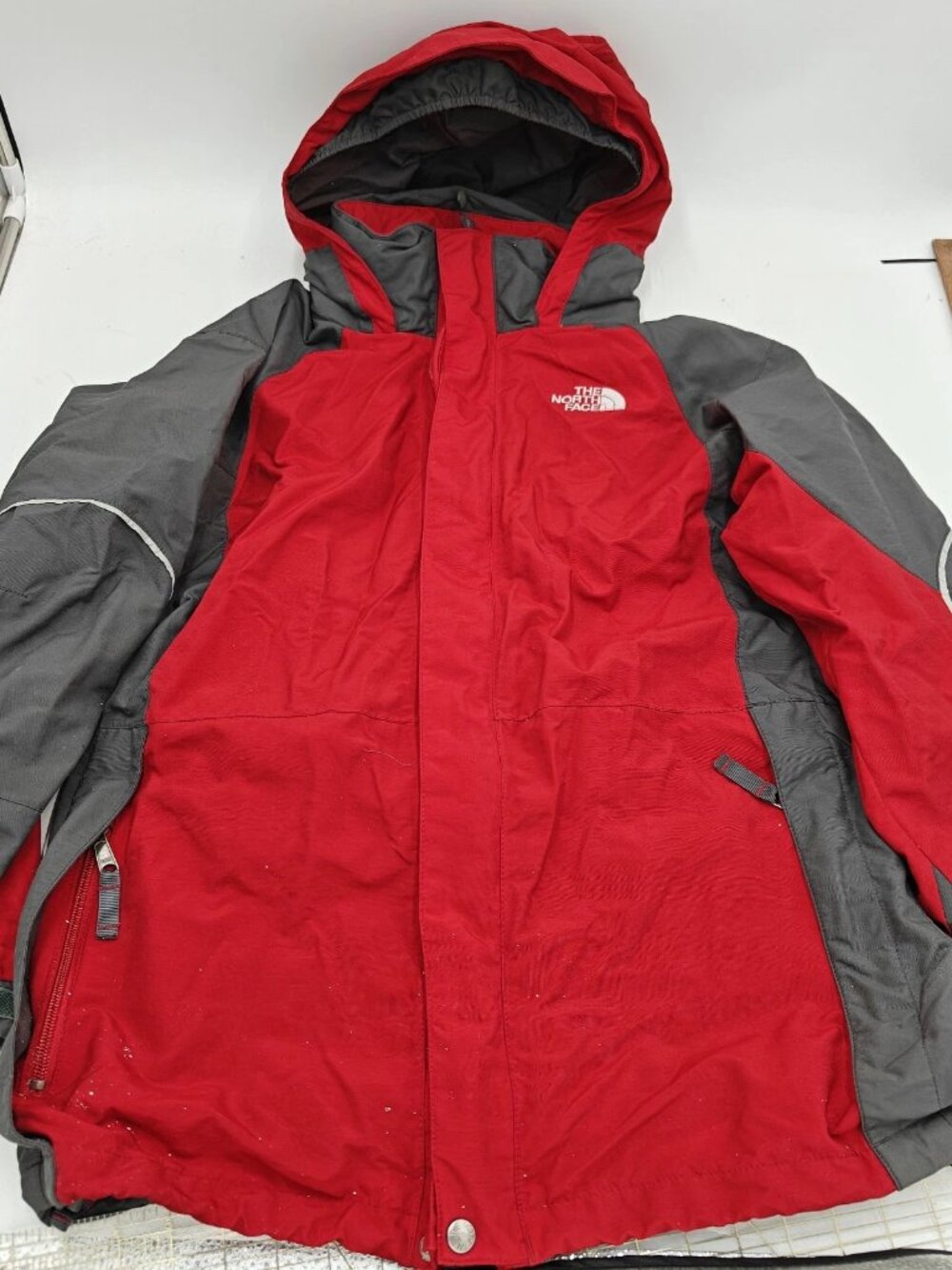 Vintage The North Face Gore-Tex Hooded Colorblock Rain Jacket Red Gray Boys XL